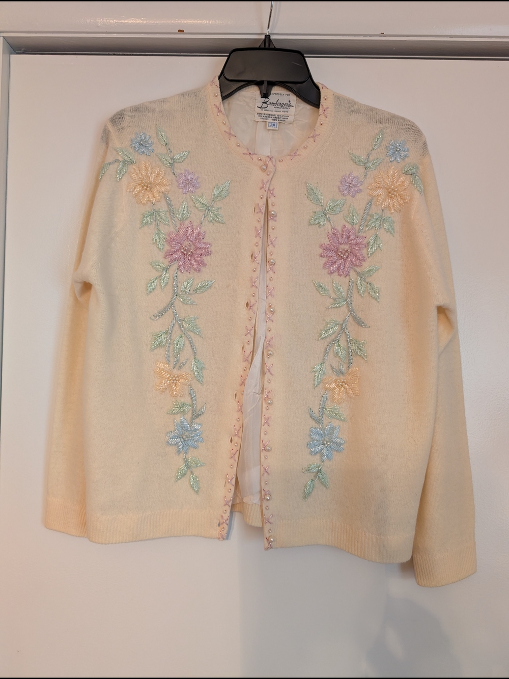 Embroidered Pastel Floral Cardigan Sweater - Cream